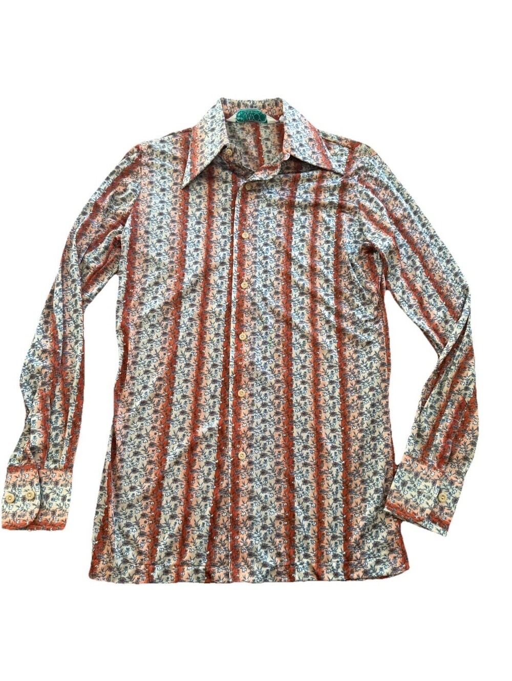 Huk A Poo Vintage Men’s Small Button Up 1970s  Long Sleeves Brown Floral
